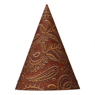 Chapeaux De Fètes Cuir Brown, motifs floraux à outils.