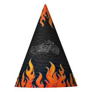 Chapeaux De Fètes Cuir noir flammes orange fête motard moto