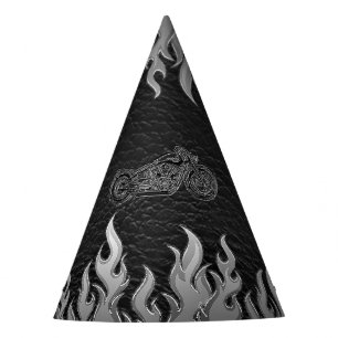 Chapeaux De Fètes Cuir noir moto chrome argenté Parti motard