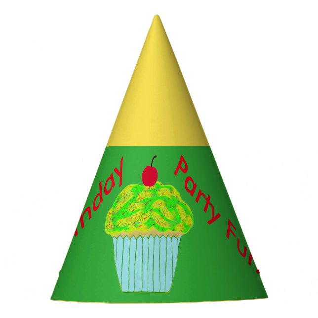 Chapeaux De Fètes Cupcake vert jaune Casquettes d'anniversaire (Devant)
