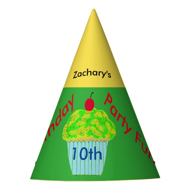 Chapeaux De Fètes Cupcake vert jaune Personnalisé Casquettes d'anniv (Devant)