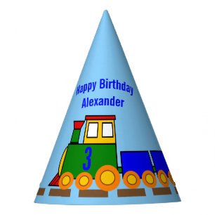 Chapeaux De Fètes Custom Age and Name Boy's Happy Birthday Train