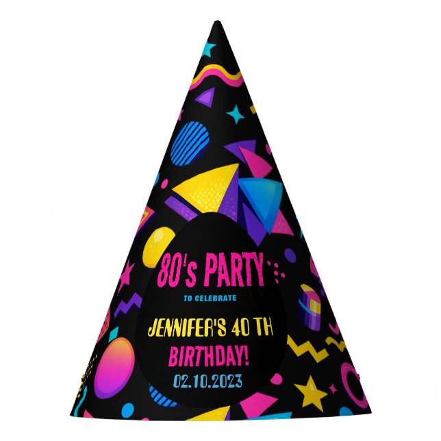 Chapeaux De Fètes Custom Retro Neon 80's Birthday Party (Devant)