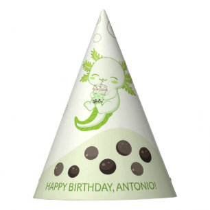 Chapeaux De Fètes Cute Axolotl Green Boba Anniversaire de enfant de 