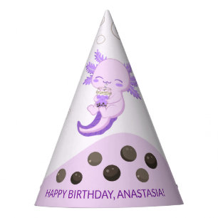 Chapeaux De Fètes Cute Axolotl Purple Boba Anniversaire de enfant de