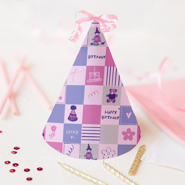 Chapeaux De Fètes Cute Birthday Squares – Pink modern Pattern (Créateur téléchargé)