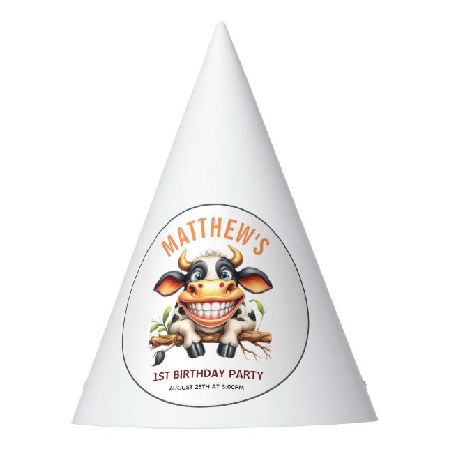 Chapeaux De Fètes Cute Crazy Cow Farm Theme 1st Birthday (Devant)