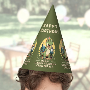 Chapeaux De Fètes Cute Dinosaur Camping personnalisé Anniversaire