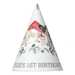 Chapeaux De Fètes Cute Farm Animaux Verdure 1er anniversaire Garçon