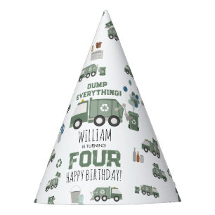 Chapeaux De Fètes Cute Green Recycling Camion Enfants Nom Âge Annive