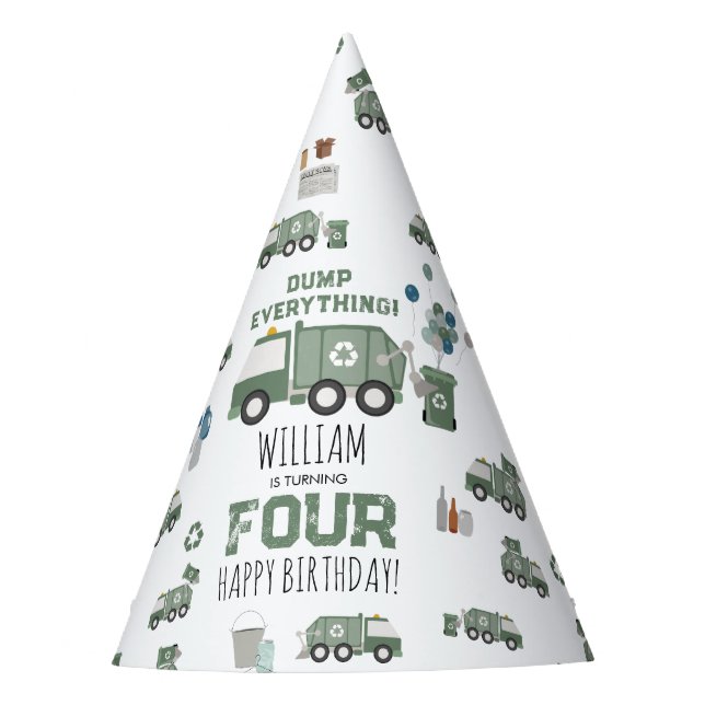 Chapeaux De Fètes Cute Green Recycling Camion Enfants Nom Âge Annive (Devant)