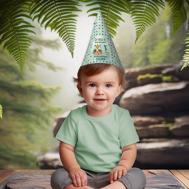 Chapeaux De Fètes Cute Little Dinosaur Garçon 1ère fête d'anniversai (Cute Little Dinosaur Boy 1st Birthday Celebration Party Hat)