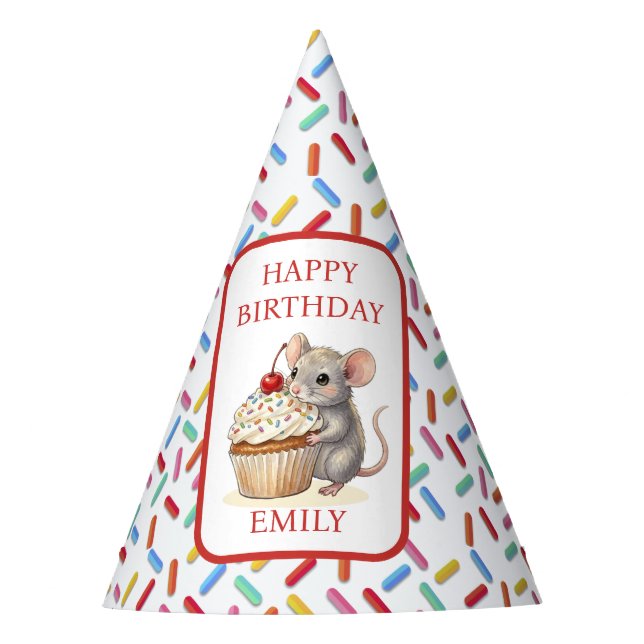 Chapeaux De Fètes Cute Mouse, Cupcakes and Sprinkles Birthday (Devant)