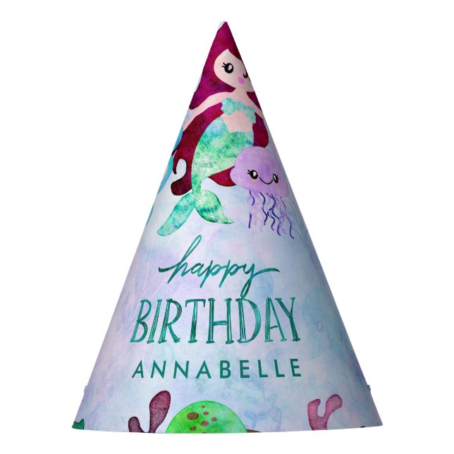 Chapeaux De Fètes Cute Ocean Animals Mermaid Thème Joyeux Anniversai (Devant)