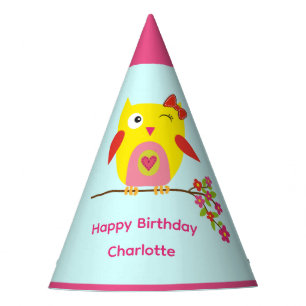 Chapeaux De Fètes Cute Owl Fleurs roses Enfants Anniversaire personn
