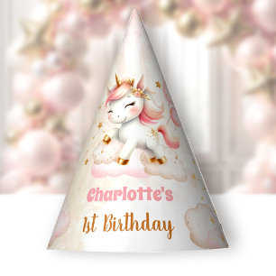 Chapeaux De Fètes Cute Unicorn Girl 1er Anniversaire Pink Beige Papi