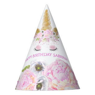 Chapeaux De Fètes Cute Unicorn rose fête d'anniversaire Whimsical Ar