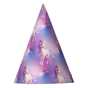 Chapeaux De Fètes Cute Unicorne Blanche Avec Rose & Bleu Mane