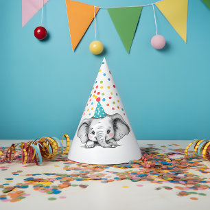 Chapeaux De Fètes Cute Watercolor Elephant & Confetti Anniversaire