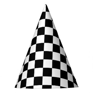 Chapeaux De Fètes Damas en carrés noir et blanc géométrique rétro