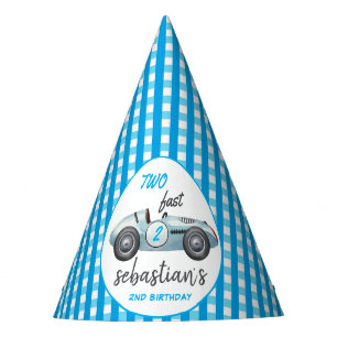 Chapeaux De Fètes Deux Fast Blue Race Car 2e Invitation anniversaire
