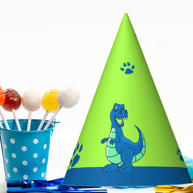 Chapeaux De Fètes Dinosaure Bleu Vert Anniversaire de enfant à thème (Green Blue Dinosaur Themed Kids Birthday Party Hat)