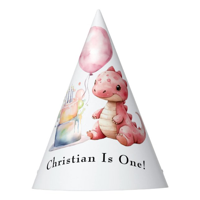 Chapeaux De Fètes Dinosaure Peint Rouge Un A Saurus Anniversaire (Devant)