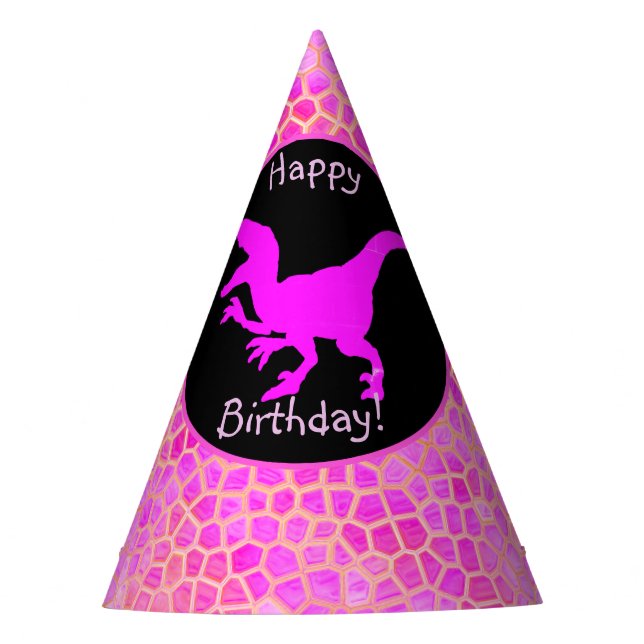 Chapeaux De Fètes Dinosaure Rose Cachez Un Joyeux Anniversaire ! (Devant)