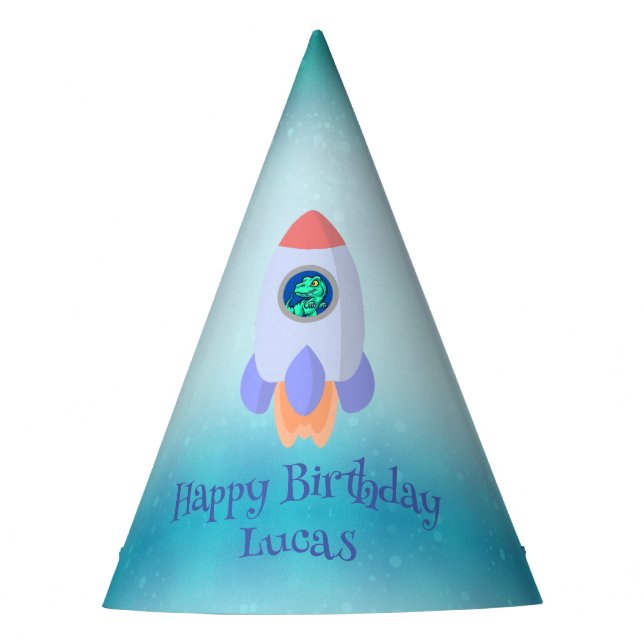 Chapeaux De Fètes Drôle T-rex dinosaure fusée École enfant Anniversa (Devant)