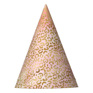 Chapeaux De Fètes Empreinte de léopard d'or de teinture rose pâle po