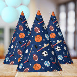 Chapeaux De Fètes Enfants Motif d'équipement sportif sur Blue Annive<br><div class="desc">Ce motif d'équipement sportif amusant pour enfants a des balles de football, des balles de football, des balles de baseball, des balles de volley, des bâtons et des chaussettes de hockey, et des chauves-souris de baseball. L'équipement sportif a un arrière - plan de bleu foncé. Il fait un grand ajout...</div>