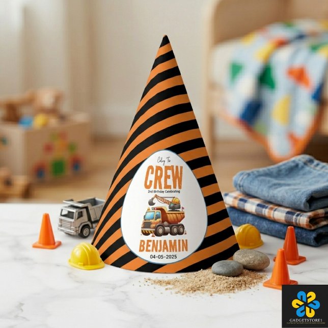 Chapeaux De Fètes Équipe de construction Camion à benne Basculant Ga (Construction Crew Dump Truck Boy 2nd Birthday Party Hat
)