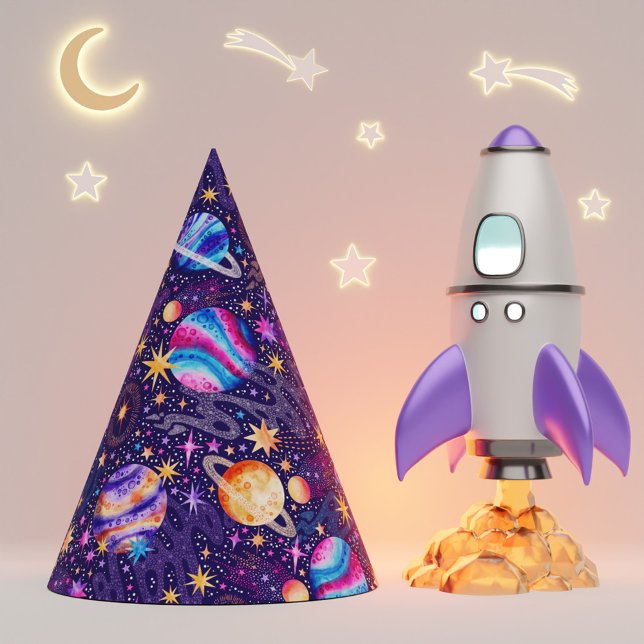 Chapeaux De Fètes Espace extra-atmosphérique Galaxie avec planètes C (Outer Space Galaxy with Planets Comets and Stars Party Hat)