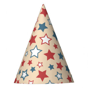 Chapeaux De Fètes Étoiles rouges et bleues, 4 juillet, fond beige