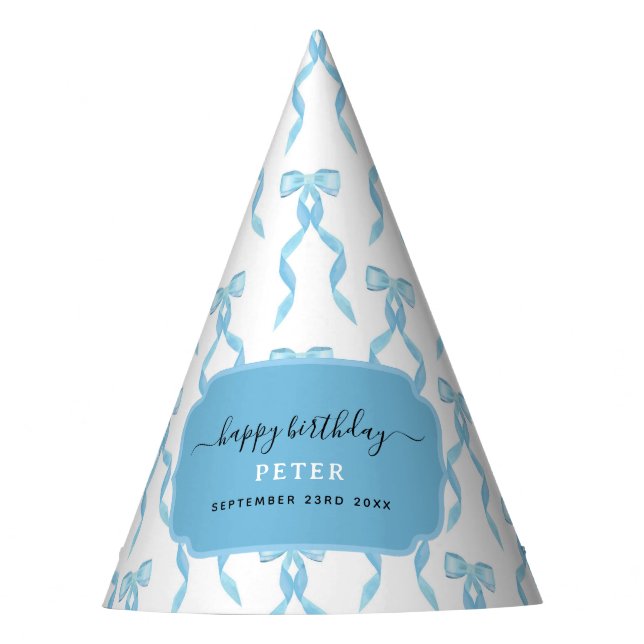Chapeaux De Fètes Fancy Aquarelle Bleu Bow Anniversaire (Devant)