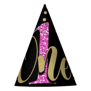 Chapeaux De Fètes Fête d'anniversaire 1ère année floral noir ONE Pai