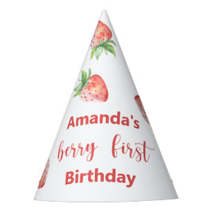 Chapeaux De Fètes Fête d'anniversaire avec des fraises à l'aquarelle