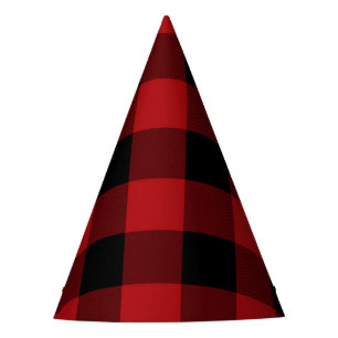 Chapeaux De Fètes Fête d'anniversaire carreaux rustique rouge et noi