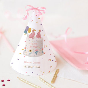 Chapeaux De Fètes Fête d'anniversaire des jumelles Lapin Pastel 1 an