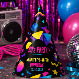 Chapeaux De Fètes Fête d'anniversaire personnalisée néon rétro 80
