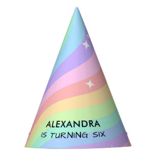 Chapeaux De Fètes Fête d'anniversaire Rétro Pastel Arc-en-ciel 6 ans