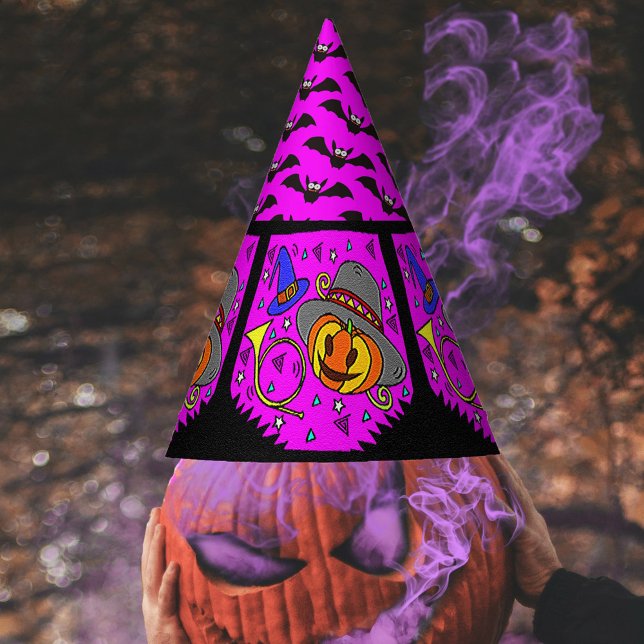 Chapeaux De Fètes Fête d'Halloween Jack O-Lantern Bugle chauves-sour (Halloween Party Jack O'Lantern Bugle Bats Purple Party Hat)