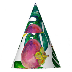 Chapeaux De Fètes Feuilles tropicaux, fruits, gouache sans couture m
