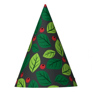 Chapeaux De Fètes Feuilles verts, Berries Rouges, Motif Des Feuilles