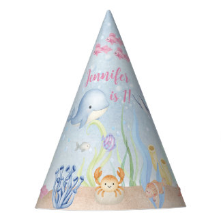 Chapeaux De Fètes Fille 1er anniversaire aquarelle sous la mer