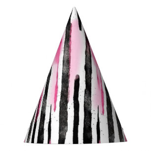 Chapeaux De Fètes Fille rose blanc noir Zèbre rayures