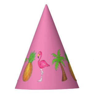 Chapeaux De Fètes Flamant rose rose Tropical Island Palm Tree Ananas