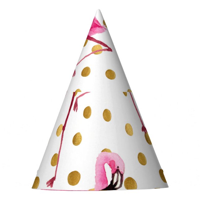 Chapeaux De Fètes Flamants roses, points dorés, aquarelle. (Devant)
