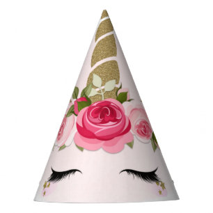 Chapeaux De Fètes Fleur de Licorne Dorée et Rose Fête d'Anniversaire