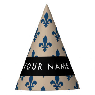 Chapeaux De Fètes Fleur de Lis, Bleu Marine sur Beige, Royal, Votre 